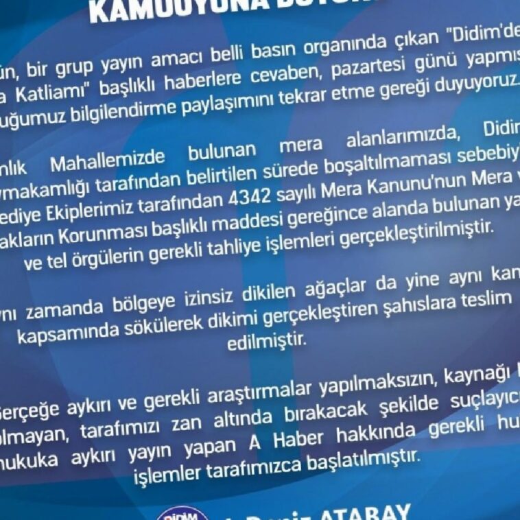 Didim Belediyesi’nden doğa katliamı ile ilgili basın açıklaması 1 didim belediyesinden doga katliami ile ilgili basin aciklamasi UBKcrsF5